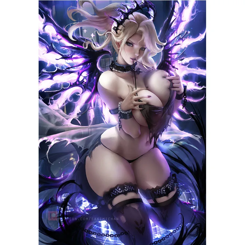 

Sexy Black Shackles Demon Fallen Angel Canvas Paintings Custom Print Video Game Comics Anime Art Poster Wall Pictures for Room