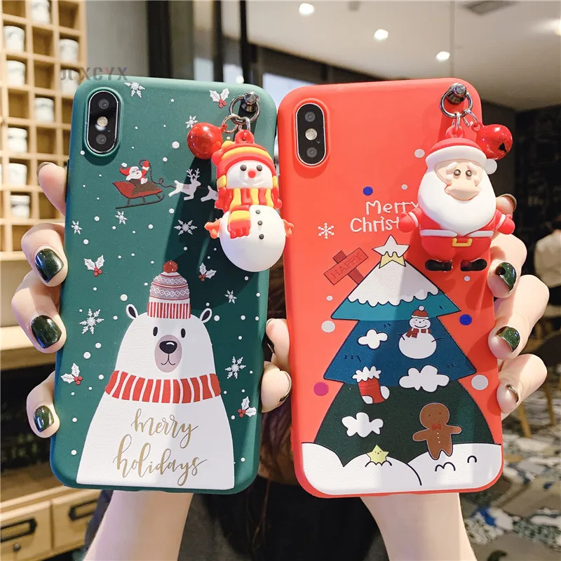 3D чехол с Санта Клаусом рождественским рисунком оленем елкой для iPhone XR 11 Pro XS Max X 7 8