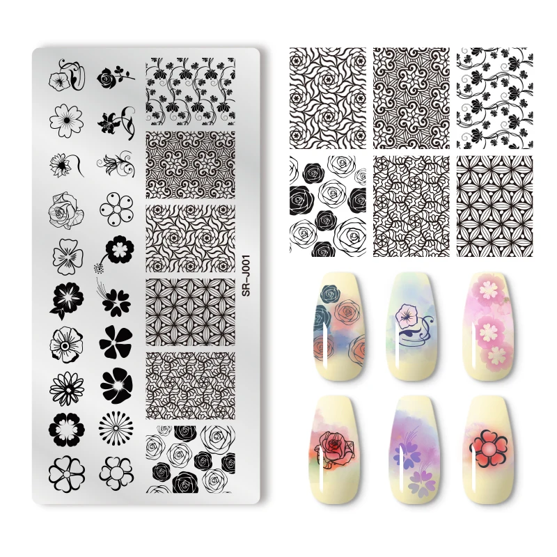 MEET ACROSS Lace Flower Animal Nail Stamping Plates Marble Image Stamp Templates Geometric Manicure Printing Stencil Tools | Красота и