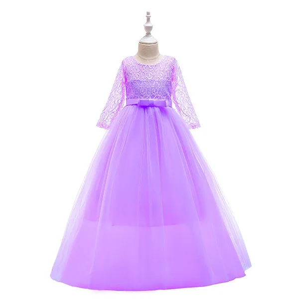 D0179-Purple Кружевное платье с короткими рукавами для девочек; элегантные Детские платья для девочек 6-15 лет; фатиновое кружевное свадебное вечернее платье принцессы; одежда для детей - Color: D0179-Purple
