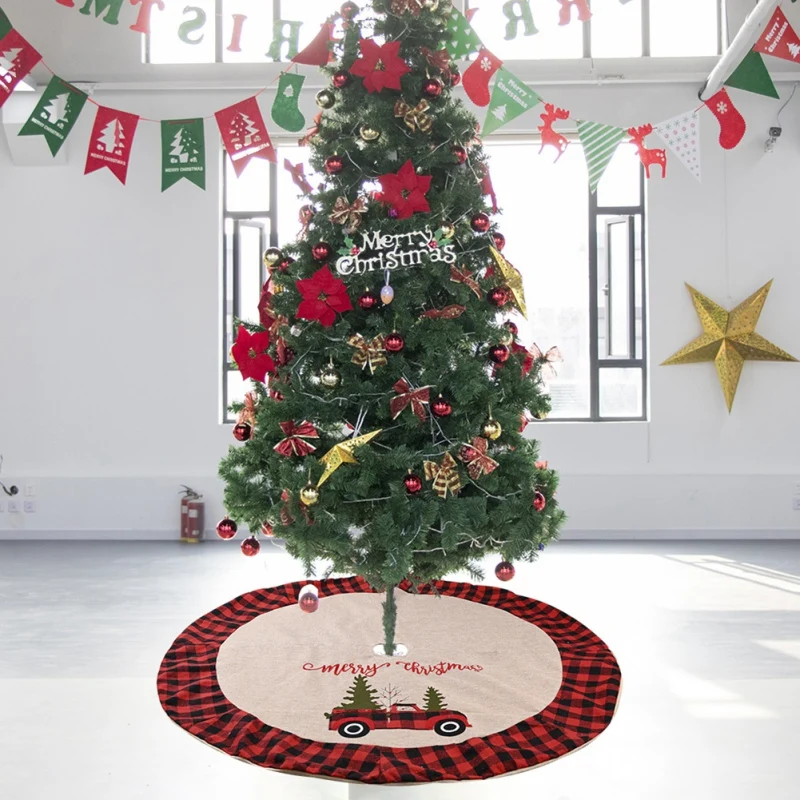 

Christmas Tree Skirt Luxury Christmas Tree Skirt Car Red Tree Skirt for Xmas Party Home Holiday Decorations 122CM