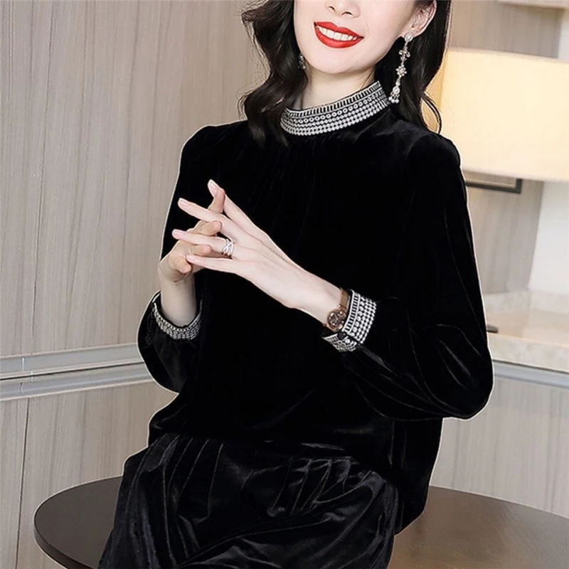 Retro Lace French Velvet Design Shirts Single Breasted Chic Fashion Versatile Casual Long Sleeve Blouses