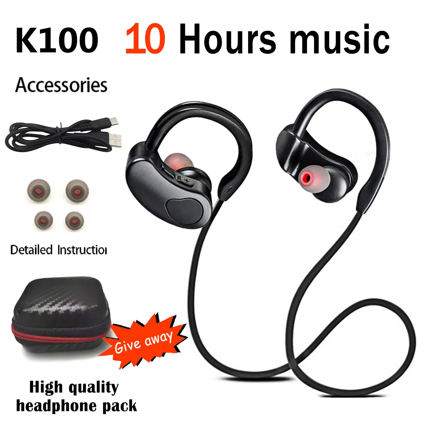 Sports Bluetooth-compatible Earphone Wireless Headphones Stereo Headset K98 K100 Wireless Earbuds HiFI Bass Hands-Free With Mic