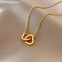 design sense double heart buckle pendant stainless steel gold necklace girls sweet accessories fashion clavicle chain for woman