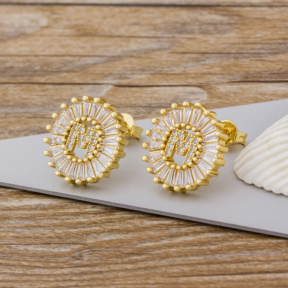 Лидер продаж 26 Начальная буква серьги персональный медь кубический цирконий