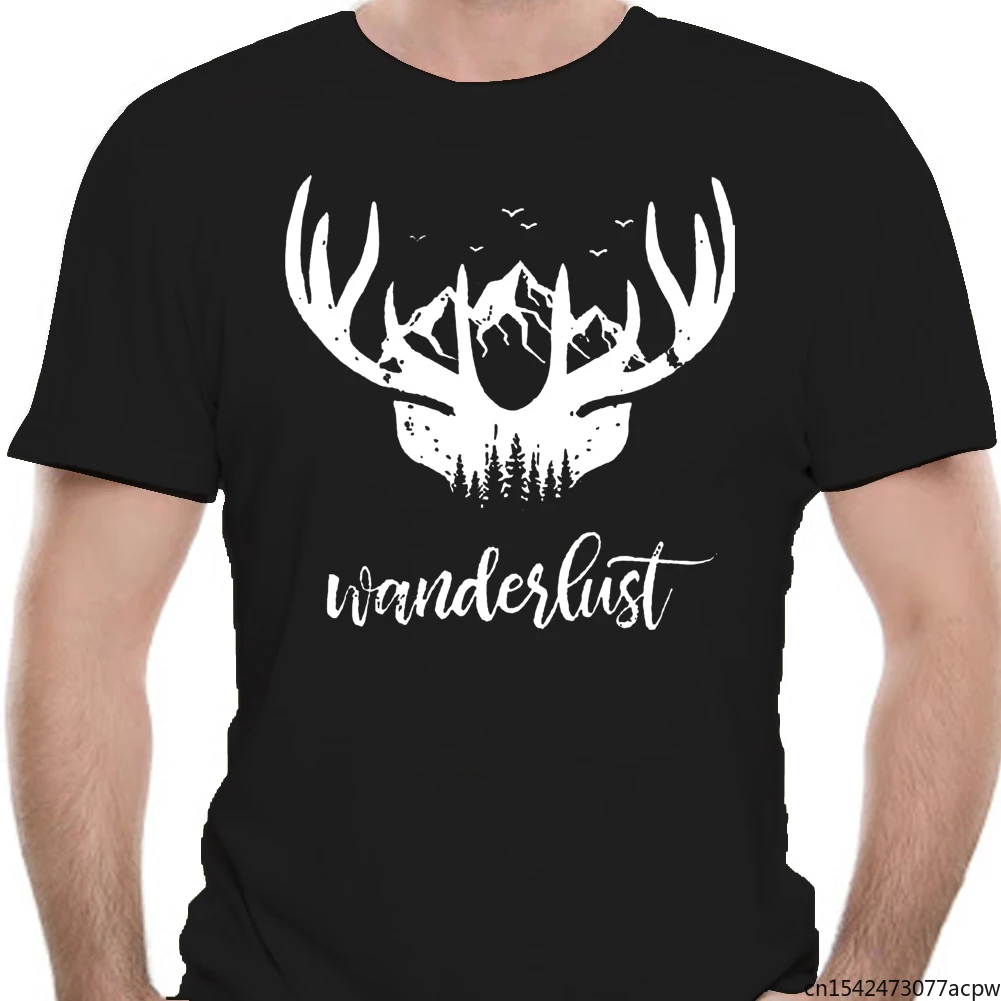 

Wanderlust Deer Mountains Forest Graphic Men's T-Shirt