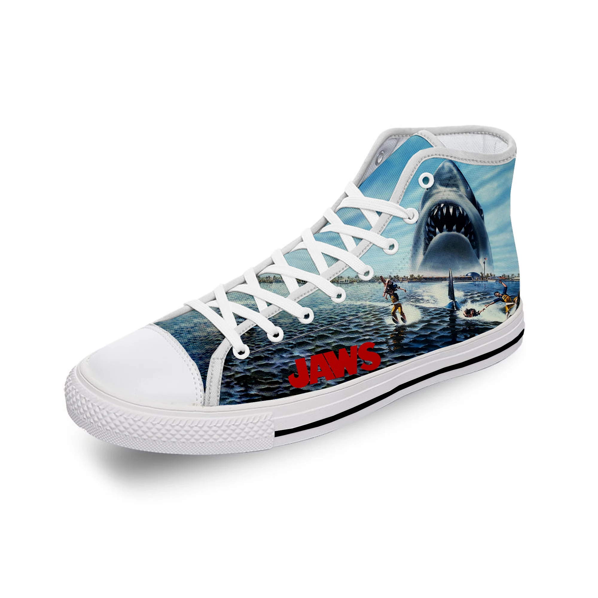 

Jaws Movie Shark Horror White Funny Cloth 3D Print High Top Canvas Fashion Shoes Men Women Lightweight Breathable Sneakers