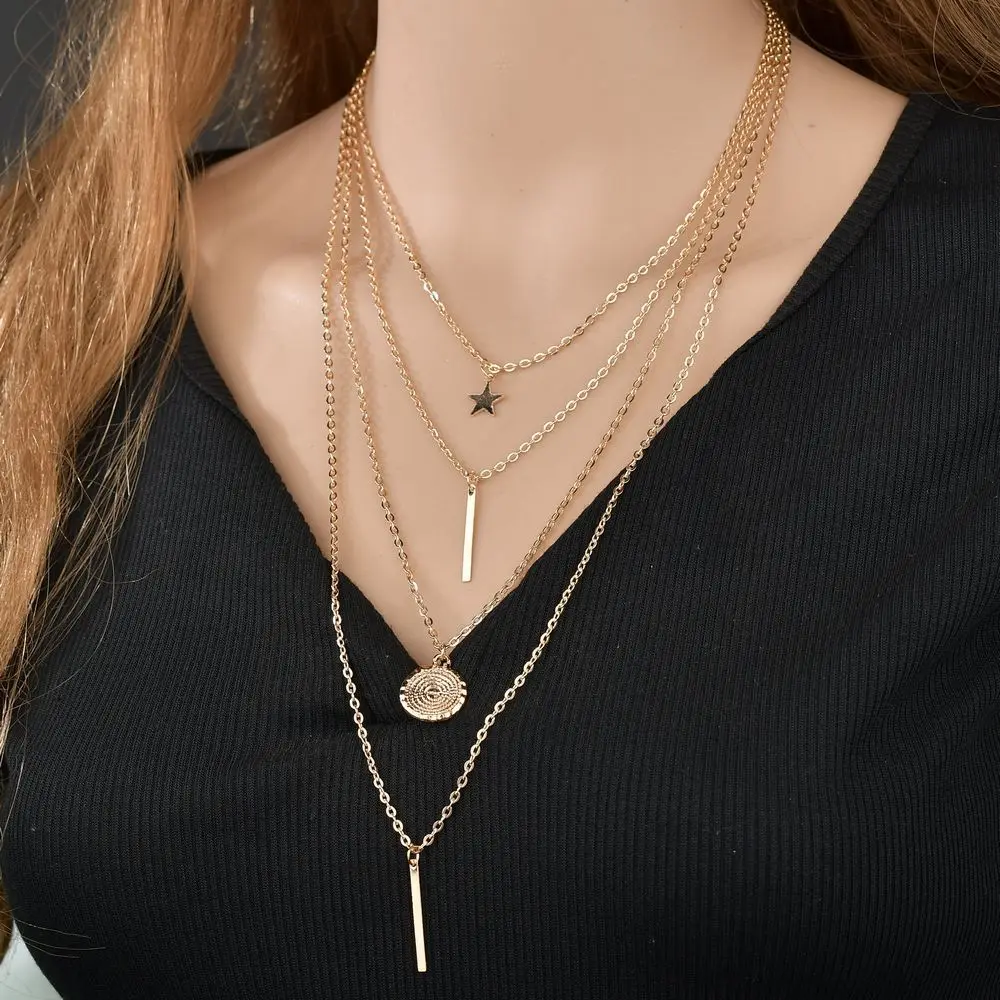 Многослойные в стиле бохо золотые ожерелья для женщин металлические диски