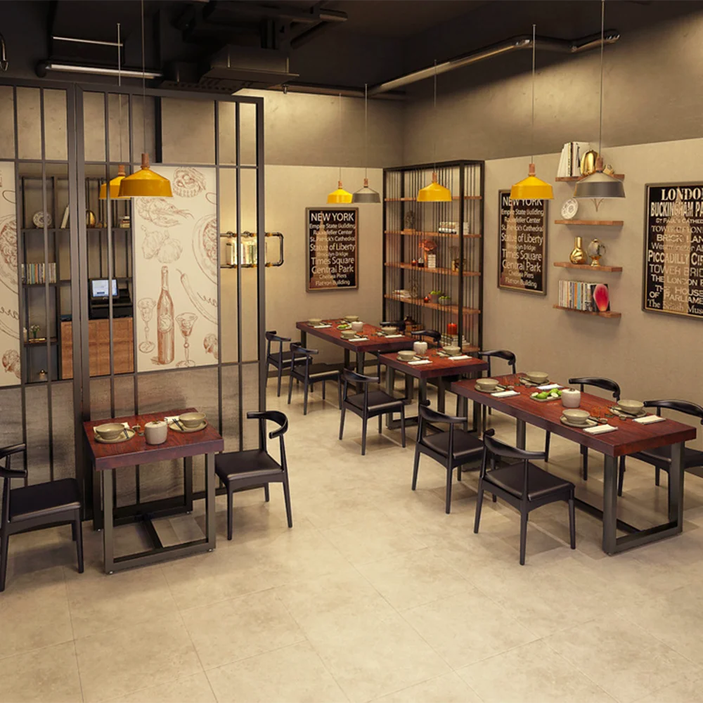 American retro solid wood dining table and chair industrial style bar cafe combination loft restaurant barbecue | Мебель