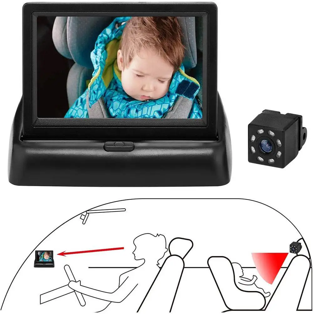 Koop 4.3 Inch Opvouwbare Auto Monitor Auto Babyfoon Met Camera Achterbank Spiegel Voor Baby 'S Auto Baby Camera Kinderzitje Baby Zee