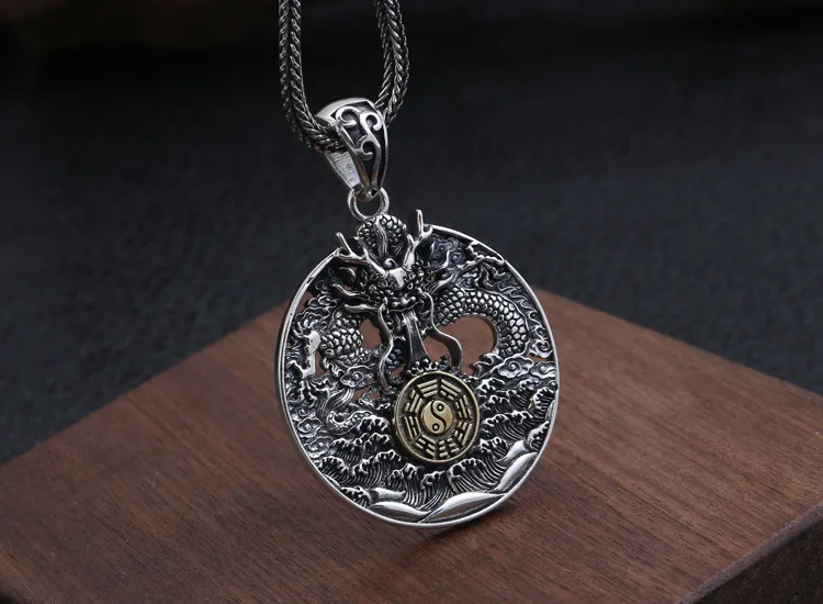 Шарм-Амулет из серебра 925 пробы с треграммой дракона Мужская подвеска для