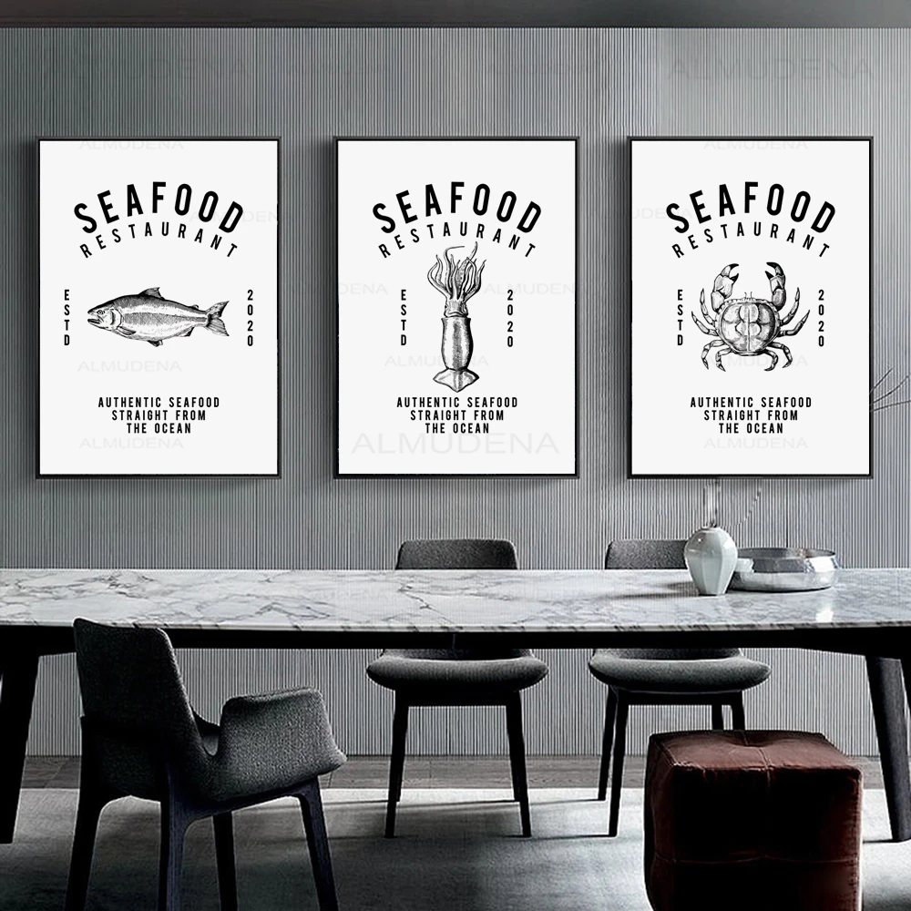 Морепродукты Омары Каракатица Краб Рыба настенная живопись холст скандинавские