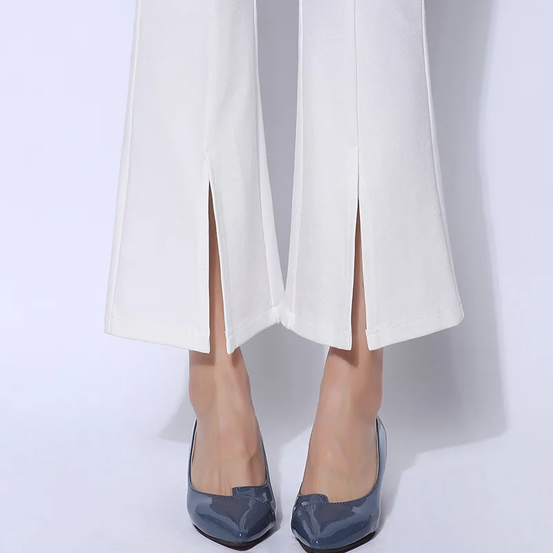 Женские расклешенные брюки до щиколотки с разрезом повседневные эластичные