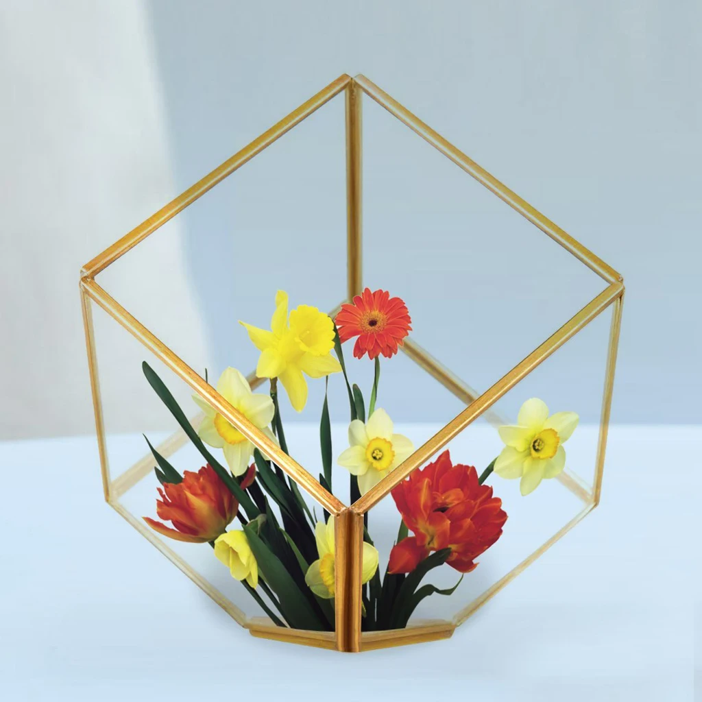 Домашняя декоративная латунная стеклянная Цветочная ваза фотоконтейнер