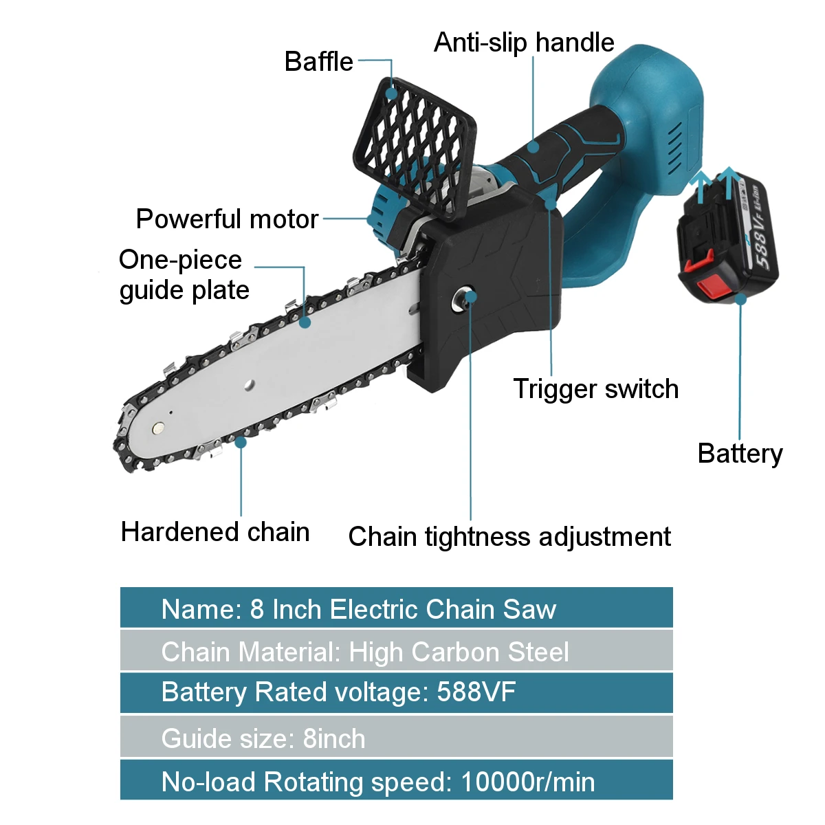 

88V 1080W 4 Inch 8 inch Mini Electric Chain Saw With 2 Battery Rechargeable Woodworking Pruning One-handed Logging Power Tool