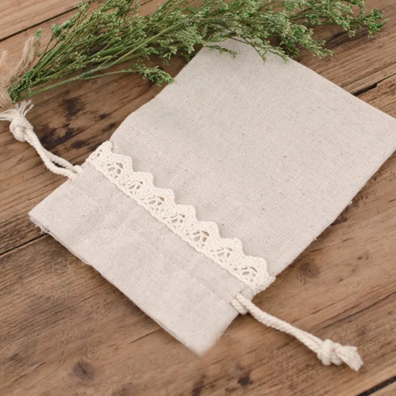 Подарочный мешочек для ювелирных изделий из кружева и льна 9x12 см 11x16 упаковка 100