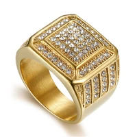 iced out square ring luxury gold color stainless steel bling rhinestone rings for man hip hop party jewelry gifts dropshipping