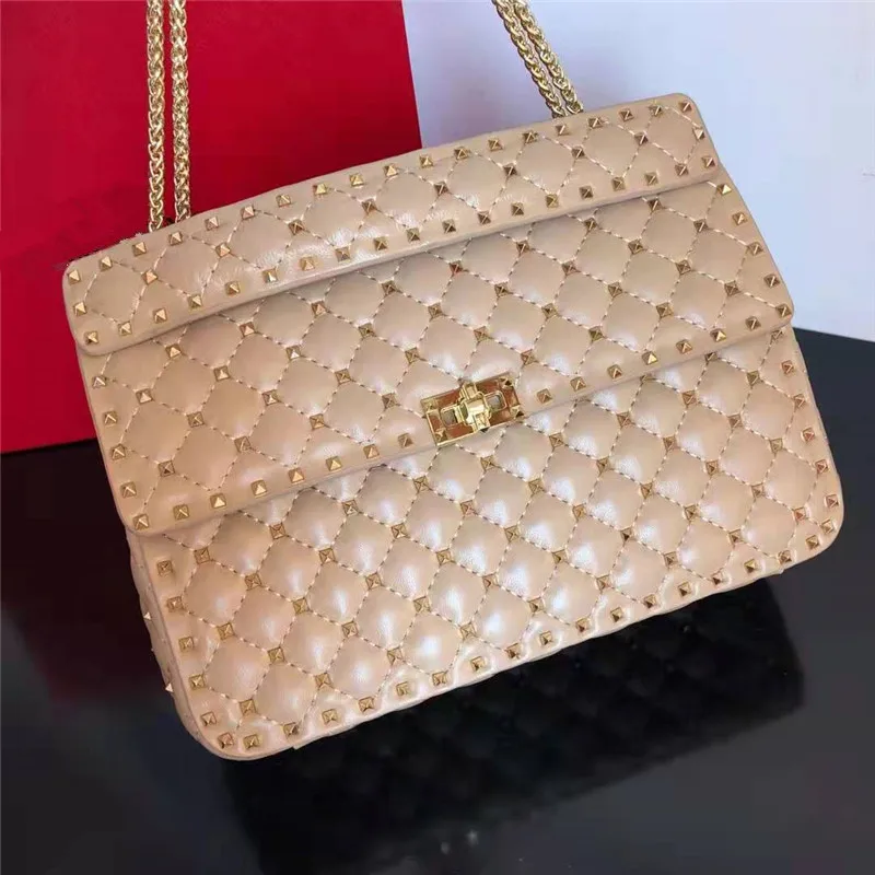 

Lingge chain bag, sheepskin willow nail bag, versatile one shoulder hand-held messenger leather large capacity women's bag
