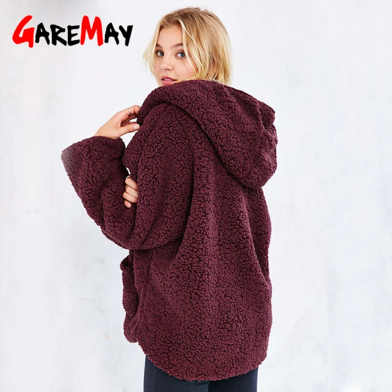 GareMay, осенне-зимнее женское плюшевое пальто с капюшоном, двухсторонняя куртка, Женская плюшевая гигиеническая одежда, Женская шерстяная теплая куртка размера плюс