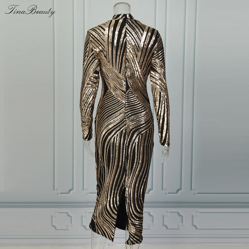 Роскошные золотистые платья Знаменитости с блестками женское эластичное платье