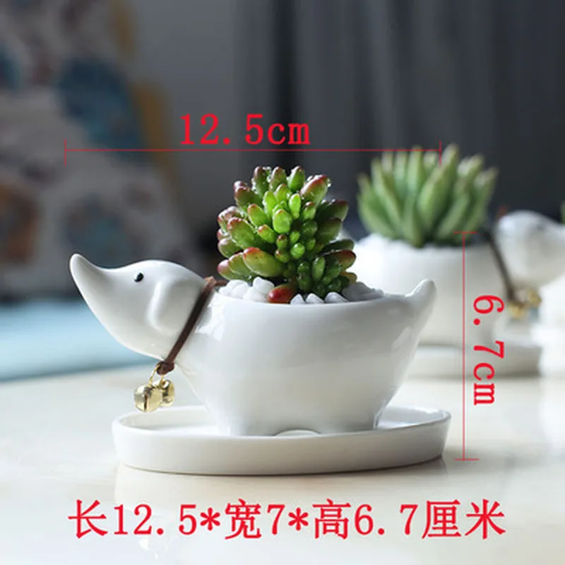 

2 Pieces Puppies shaped ceramic flowerpot Mini Dog porcelain flower plant pot with tray for Desktop Home Garden decoration