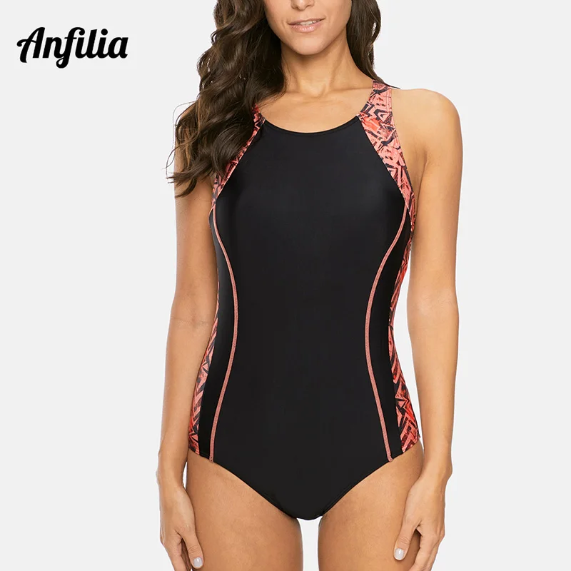 Anfilia Women One-piece Sports Swimsuit Ladies Sports Swimwear Backless Beach Wear Bathing Suits Monokini Bikini