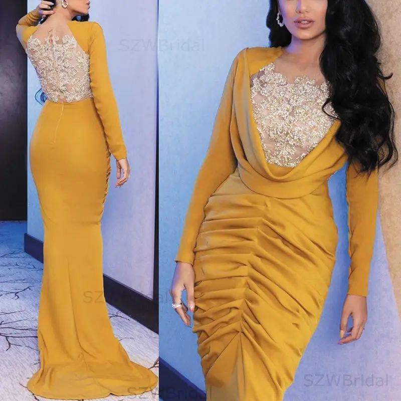 

New Arrival Spandex Long sleeve evening dresses 2021 Crystals Beaded Mermaid dress women Party night Vestidos de noite