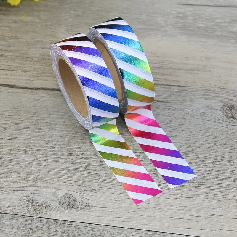 

10M Decorative Foil Washi Tape Rainbow Diagonal Stripe DIY Scrapbooking Sticker Label Japanese Masking tape School Office Supply