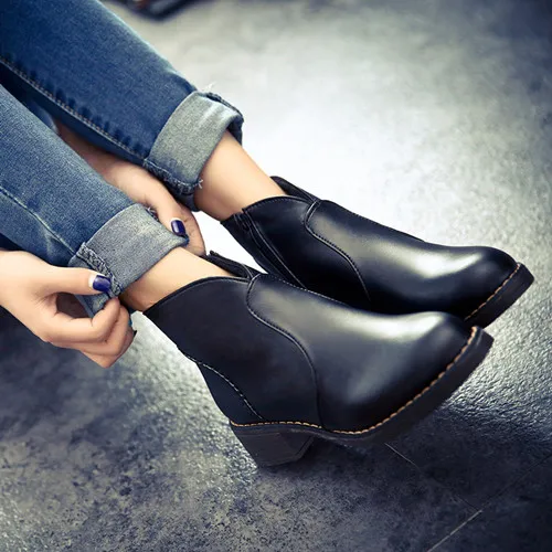 

2019 New Fashion Women Boots Motorcycle Bota Autumn Winter Boots Leather Women Shoes Martin Boots PU
