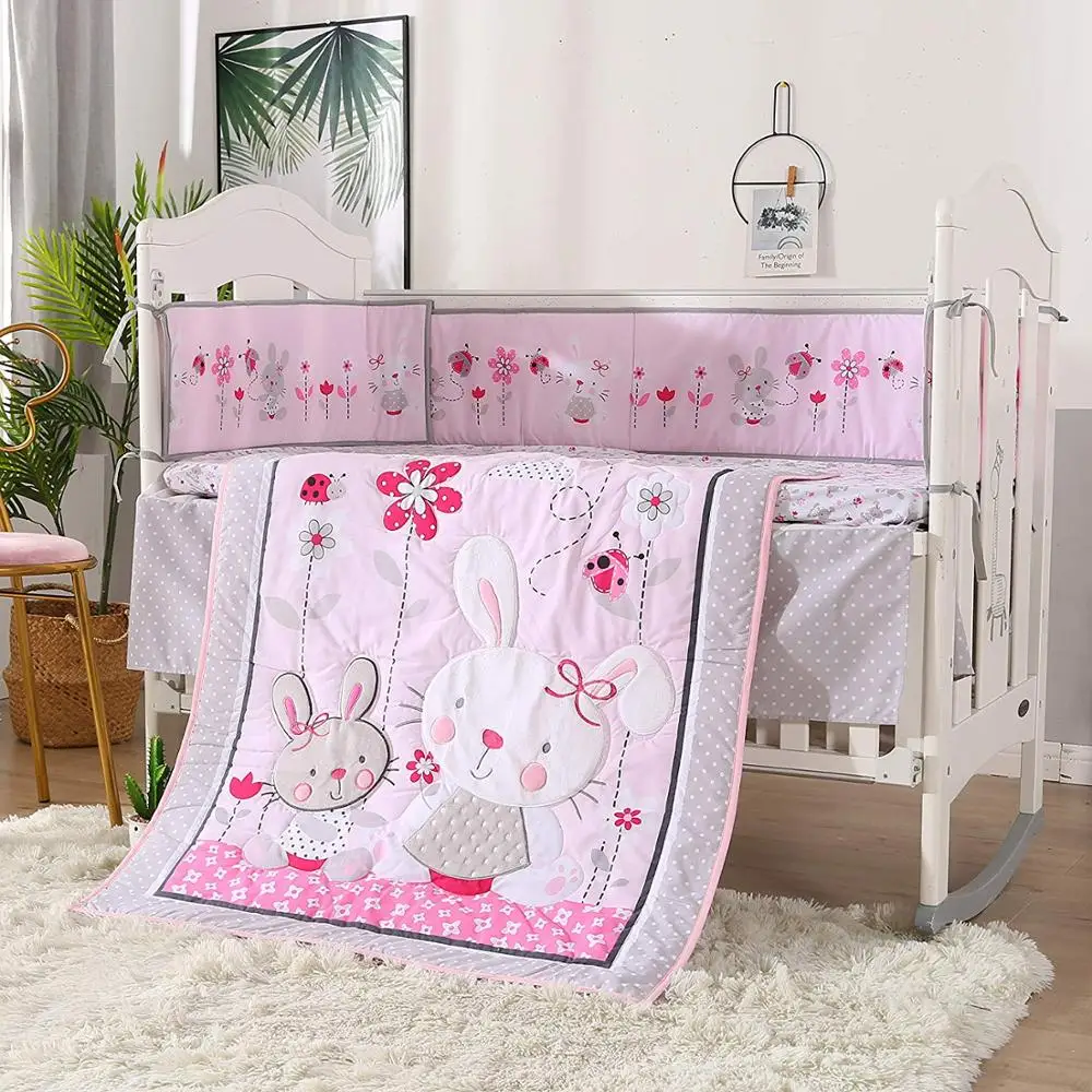 

7pcs Embroidery Baby cot bedding Baby Bed Linen cribs for babies cot bumper protetor de berco(bumpers+duvet+bed cover+bed skirt)