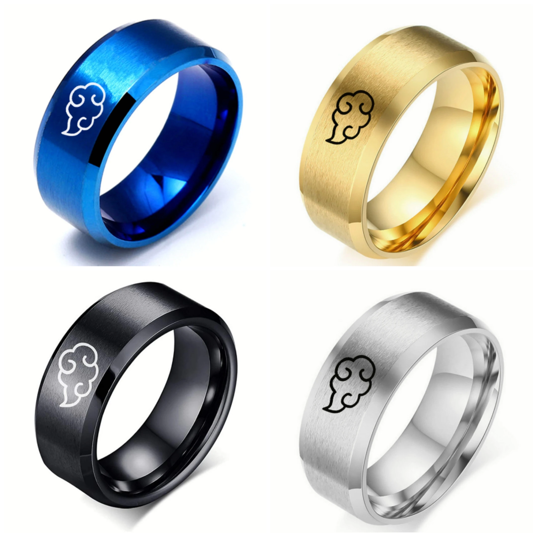 

Anime Cosplay Akatsuki Cloud Rings Japanese Style Animation Cosplay Ring Stainless Steel Finger Ring Titanium Steel Men's Rings
