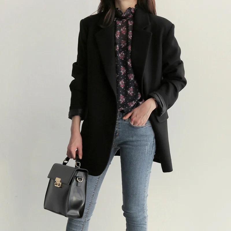 

Vintage Slim Blazers Peonfly Women Autumn Suit Jacket Female Work Office Lady Suit Black Pockets Business Notched Blazer Coat