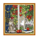 Набор для вышивки крестиком Joy Sunday с изображением кошки на подоконнике, Китайская вышивка с рисунком, подходит для подвешивания в детской комнате