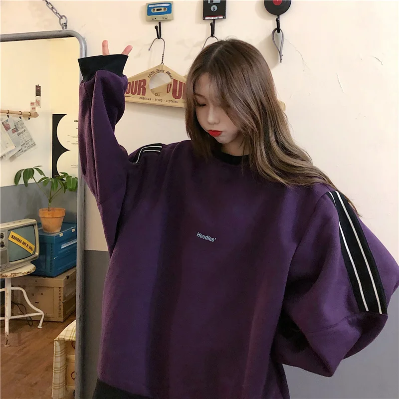 Толстовка Женская с круглым вырезом зимний бархатный пуловер надписью BF в стиле