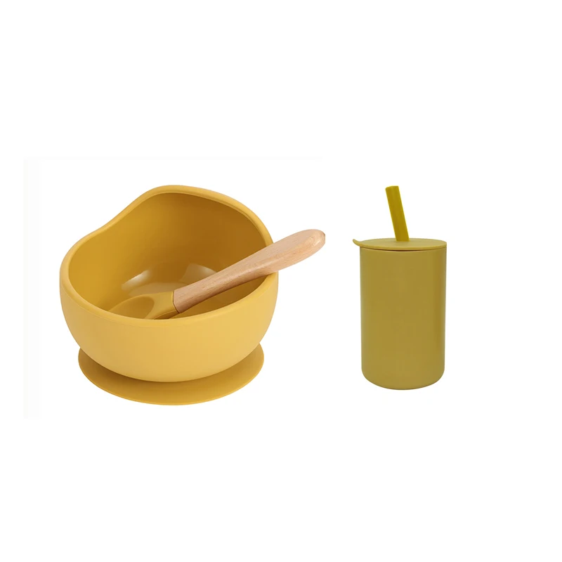 

Детская силиконовая чашка для кормления с крышкой и соломинкой без БФА, посуда для детей, детская тарелка, чаша на присоске, Пищевая силикон...