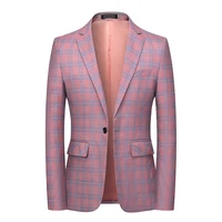 pink plaid blazers masculino casual business one button slim fit 6xl jacket men homme tuxedo elegant formal blazer event party