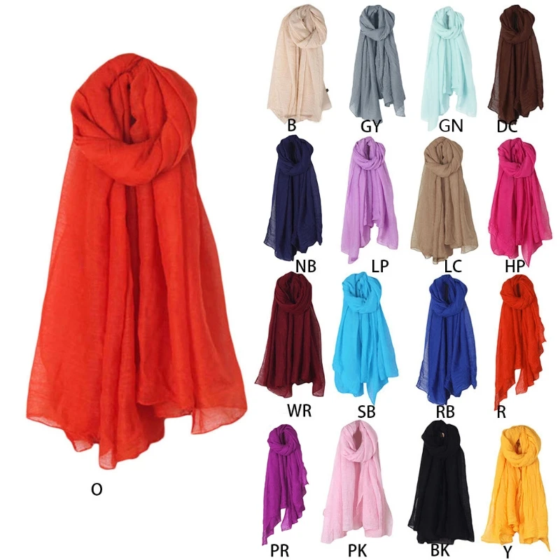 

Women Solid Color Long Scarf Wrap Vintage Cotton Linen Large Shawl Hijab Elegant