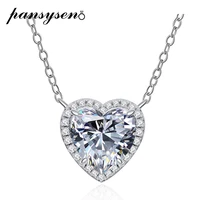 pansysen solid 925 sterling silver love heart created moissanite gemstone pendant necklaces choker statement women necklace gift