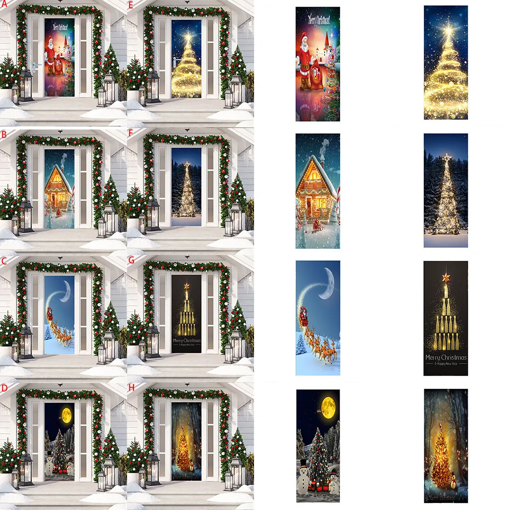 Рождественские декоративные наклейки на дверь 3D Имитационные съемные настенные