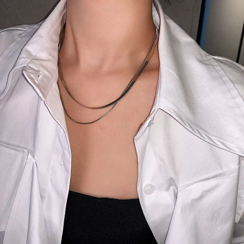 AOMU 2020 New Multi Layered Flat Blade Snake Link Chain Choker Necklace for Women Vintage Jewelry Metal Simple Collar | Украшения и
