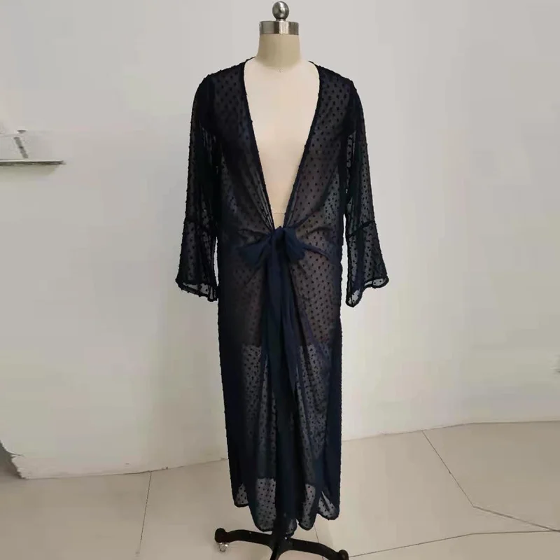 

2021 Spring Loose Dress Fashion Sexy Long Flared Sleeves Summer Ultra-thin Sunscreen Cardigan Plus Size Beach Swimwear