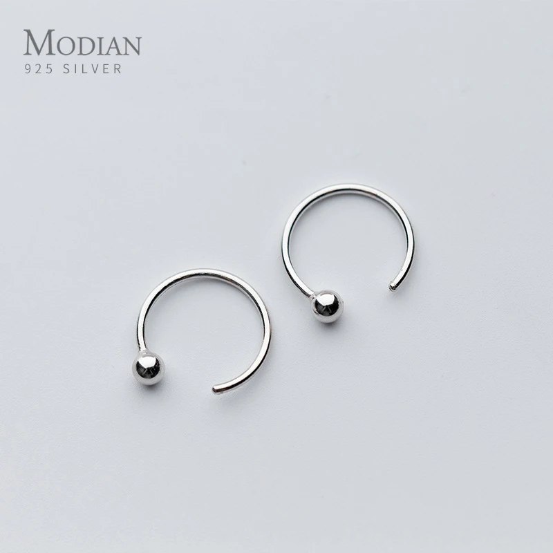 

MODIAN 2021 Authentic 925 Sterling Silver Round Bead Simple Hoop Earrings For Women Sweet Brand Tiny Fine Silver Jewelry Gift