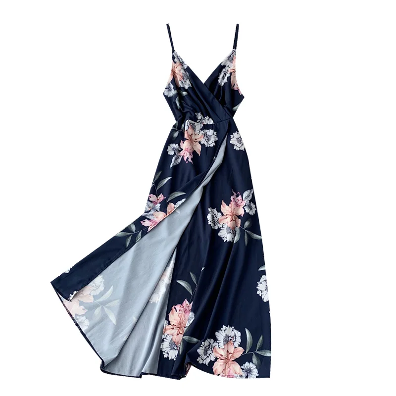 Женское платье на бретельках FMFSSOM длинное асимметричное с v-образным вырезом и