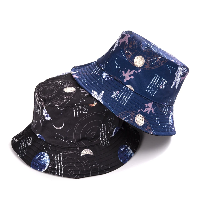 

Summer Starry Sky Bucket Hat Men Women Cotton Two Side Print Fashion Hip Hop Fisherman Hat Bob Outdoor Travel Foldable Panama
