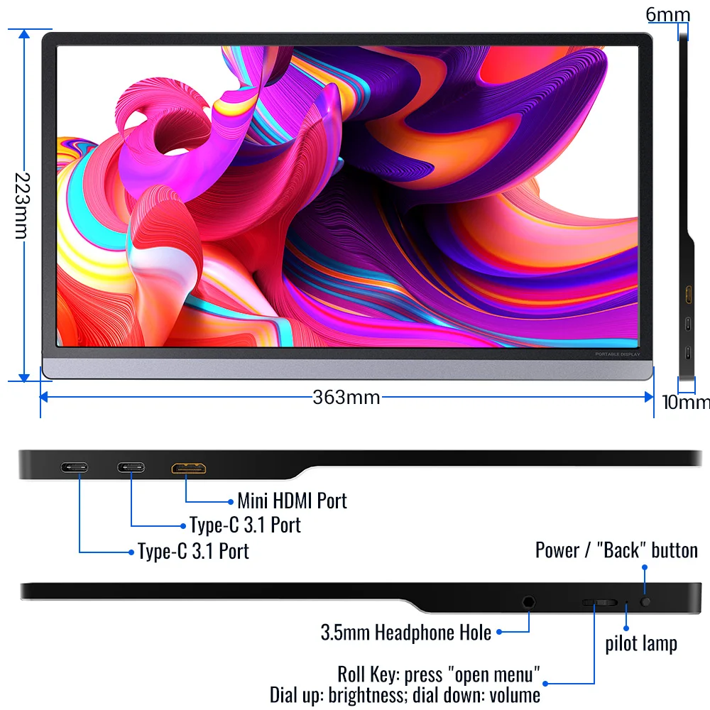 저렴한 터치 스크린 LCD 모니터 1080P 휴대용 디스플레이 노트북 X 박스 시리즈 X PS4 PS5 스위치 유형 C 3.1 게임 화면 라즈베리 4 3