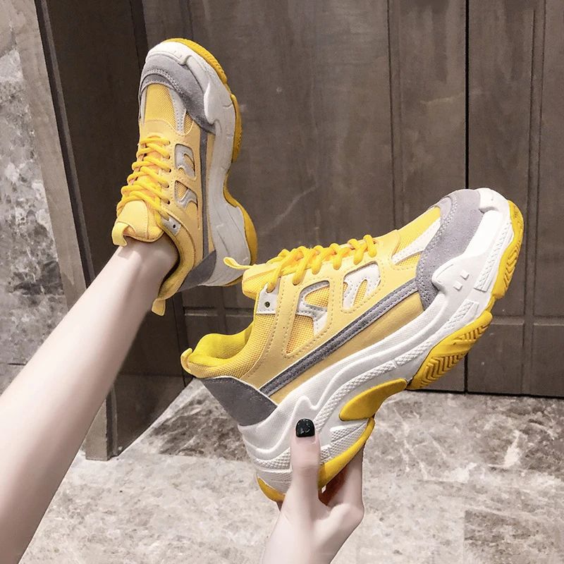 

2021 Sneaker With High Heel 5cm Woman Daddy Shoes All-Match Style INS Brand 7V13