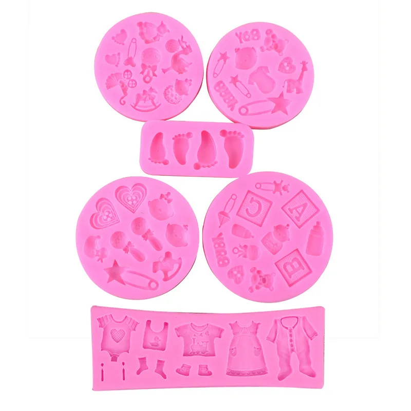 

6 Pcs Baby Silicone Fondant Cake Mold Birthday Party Kitchen Baking Mold Cake Decorating Mold Chocolate Cupcake Mold