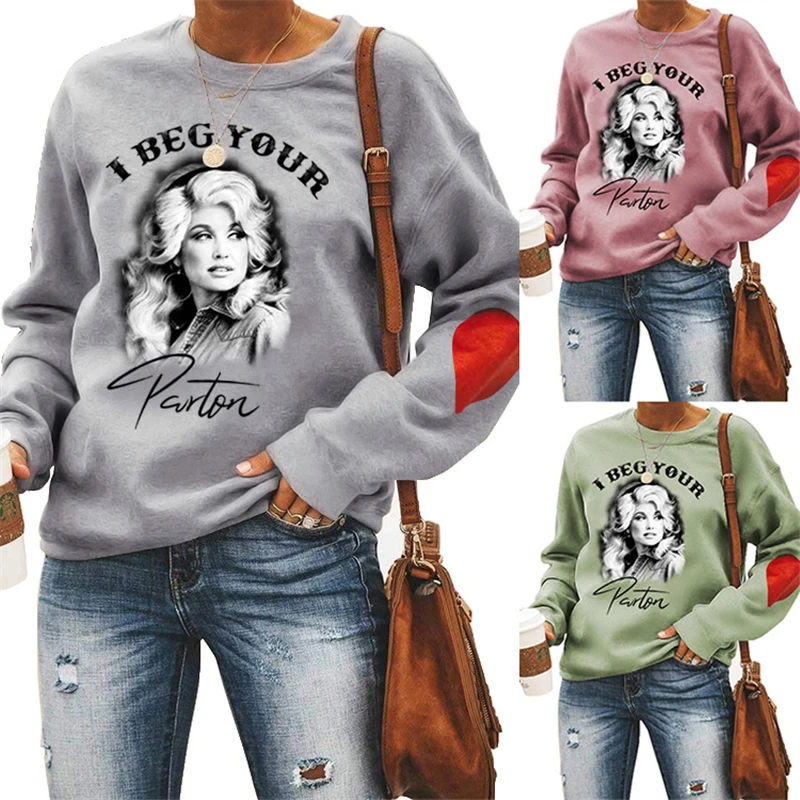 2022 Winter Sports Jacket Ladies Pullover Sweatshirt Sweater Print Red Love Sleeve Print Witch I BEG YOUR Parton