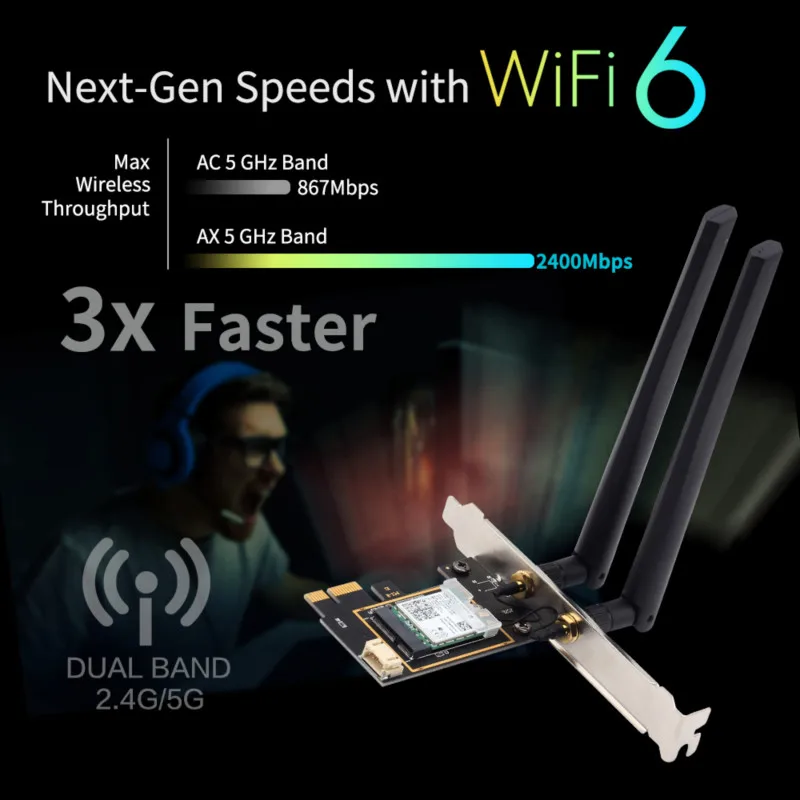 Настольный Wi Fi 6 PCI E Беспроводной Адаптер 2 4 Гбит/с г/5 ГГц 802.11ac/ax Bluetooth 5 1 AX200NGW карты