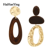 unique handmade wooden womens drop earrings new fashion personality golden geometric long earrings modern jewelry party gift
